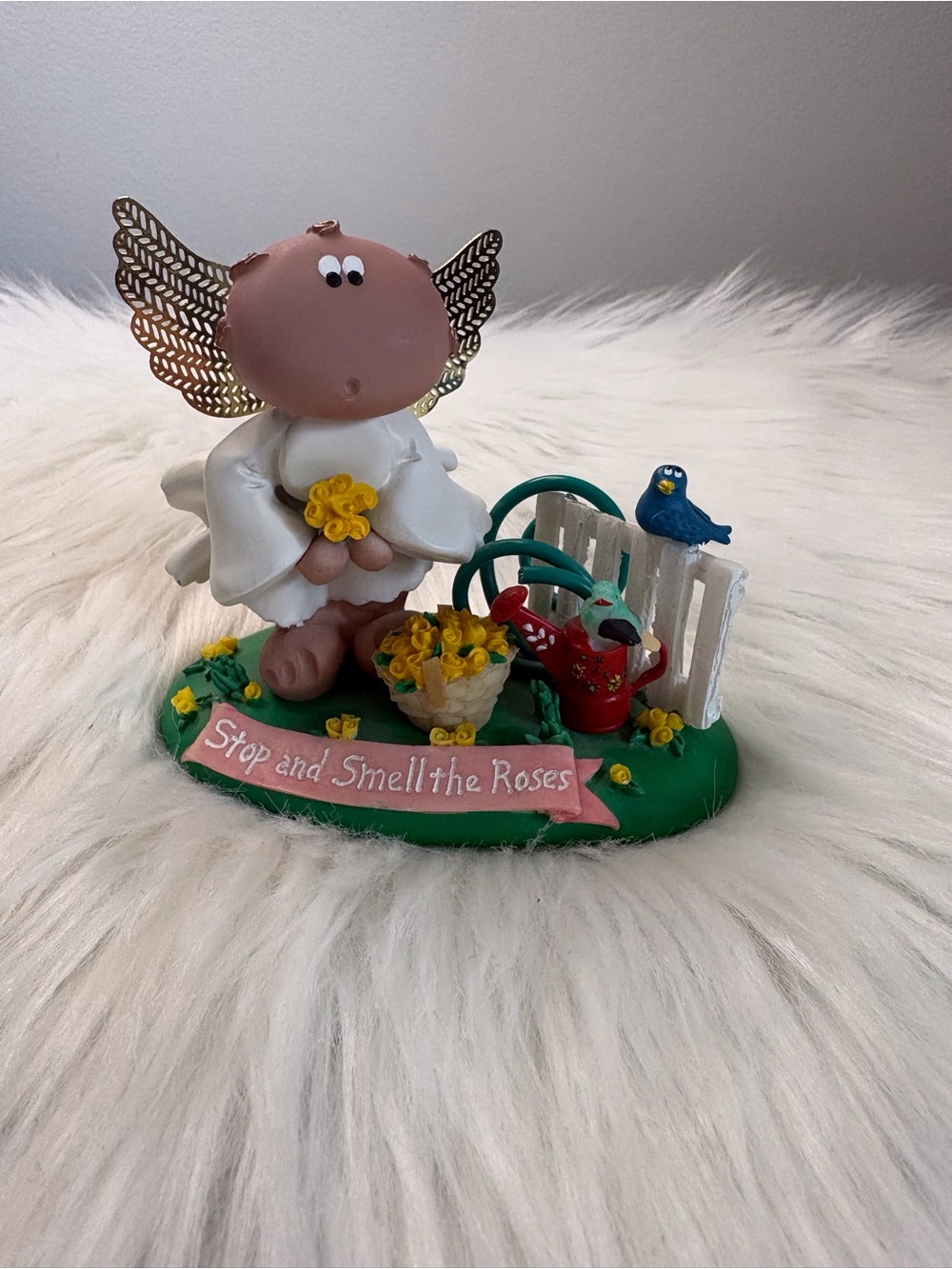 Vintage Russ Berrie Garden Angel Figurine “Angel Cheeks”in Pink, White and Green